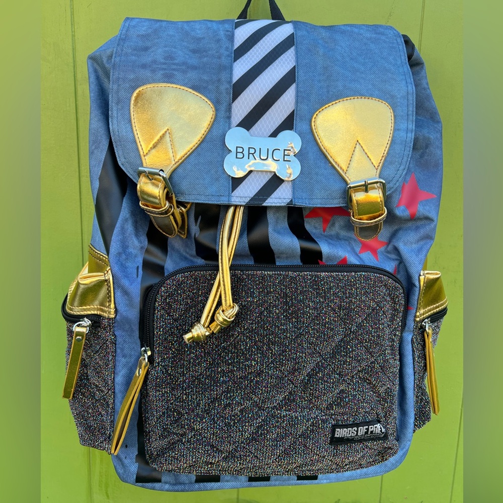 HARLEY QUINN Birds of Prey Bruce Blue and Gold Accent Backpack New With Tags